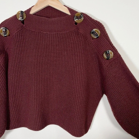 TOPSHOP  | BUTTON SLASH KNIT SWEATER IN BURGUNDY - Picture 5 of 10